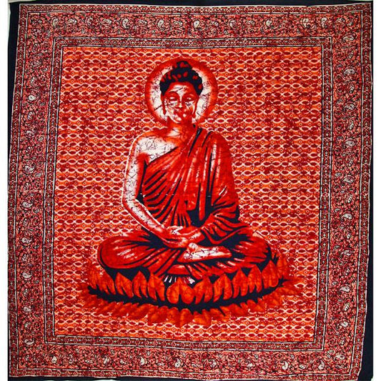 Red Buddha In Meditation Batik Style Tapestry